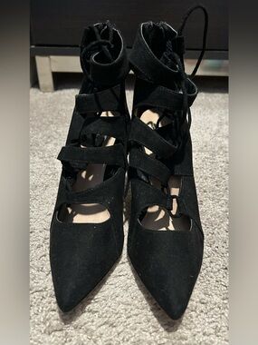 Mix No. 6 Black Suede Lace-Up Pointed Heels